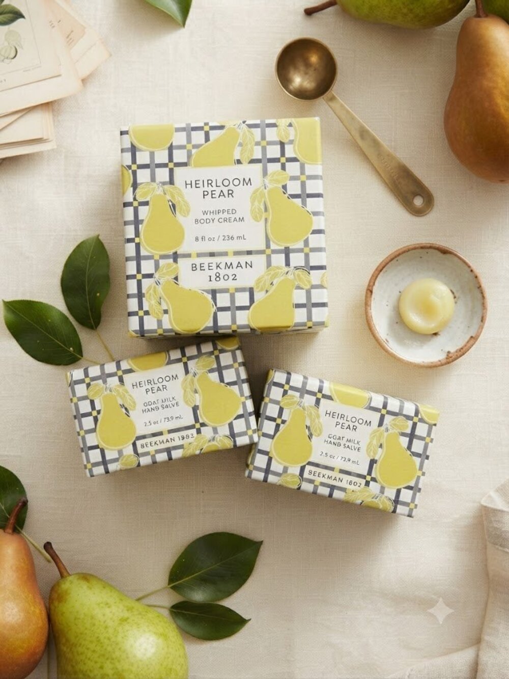 Beekman 1802 Heirloom Pear Whipped Body Cream & Hand Salve Bundle Set of 3 - NEW